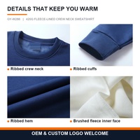 Sablon Logo Kustom Bordir Sweatshirt Crewneck Pria 420G Berlapis Fleece Tebal Pullover Musim Dingin OEM Label Pribadi