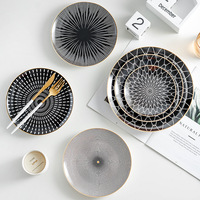 Restaurant Hôtel Style Nordique Japonais Noir Et Blanc Motif Géométrique Céramique Porcelaine Vaisselle Vaisselle Assiettes