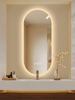 Miroir de salle de bain ovale LED haut de gamme sans cadre, anti-buée, à commande tactile, à luminosité réglable, 3 températures de couleur, pour coiffeuse à domicile
