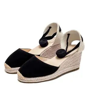 Nicecin Wholesale Espadrilles Wedged Fashion High Quality Straw Closed Toe Shoes Sandals For Women