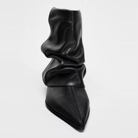 Bottines tendance à bout pointu et talon aiguille, mi-mollet, plissées, doublure en daim, automne-hiver, chaussures sexy pour femmes, QuiteS New