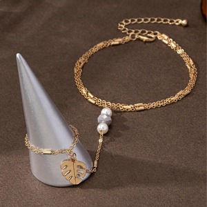 Joyería de Acero Inoxidable, Resistente al Agua, Chapada en Oro de 18k, Imitación de Perla, Colgante en Forma de Hoja, Pulsera, Anillo, <span class=keywords><strong>Cadena</strong></span> de Mano, Antideslustre - Product Image 3