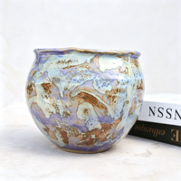 Vas Keramik Ungu Rustic Jossin, Pot Bunga Vintage Berlapis Kilap dengan Lubang