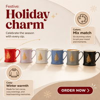 Mug de Noël en céramique avec bordure dorée et imprimé sapin doré, six couleurs, intérieur blanc, logo personnalisé, vente en gros, ensemble cadeau de Noël