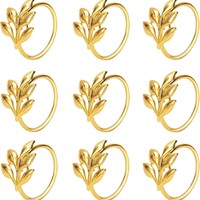Anneaux et pinces à serviettes en alliage de zinc doré, style occidental, en forme de feuille de saule, pour hôtels et mariages
