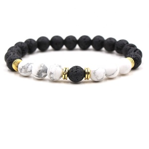 Braccialetti con occhi <span class=keywords><strong>di</strong></span> <span class=keywords><strong>tigre</strong></span> in ematite ambrata Howlite dorata 8 MM braccialetti con diffusore <span class=keywords><strong>di</strong></span> olio essenziale profumato in <span class=keywords><strong>pietra</strong></span> vulcanica lavica nera - Product Image 2