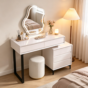 Tocador moderno blanco con espejo iluminado y cajones de almacenamiento para dormitorio - Product Image 4