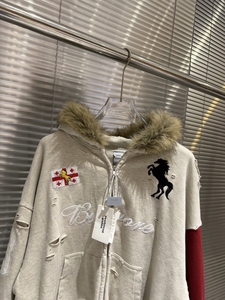 Felpa con Cappuccio da Uomo <span class=keywords><strong>Oversize</strong></span> Y2K con <span class=keywords><strong>Zip</strong></span>, 100% Cotone Pesante, Stampa Ricamata, Colletto in Pelliccia, <span class=keywords><strong>Felpe</strong></span> con Cappuccio per l'Inverno - Product Image 4