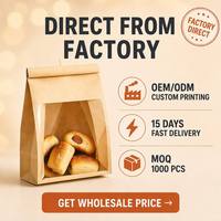 Bulk Kraft Paper Window Bakery Bag Gold Wire Tie Gusseted Stand Base Food Safe BPA Free Custom Logo Various Size Eco Friendly