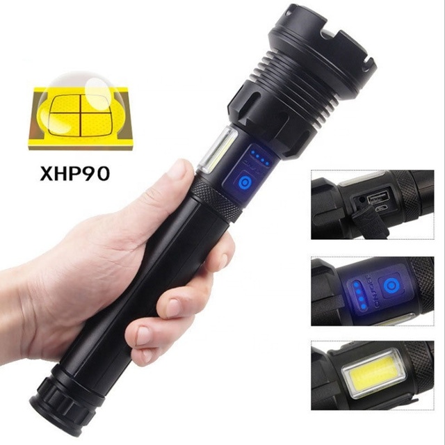 X74 LED Bead 5000 Lumens Aluminum Alloy Flashlight IP65 Rated 7 Modes USB Rechargeable Tactical Zoomable Lantern 300-400M Beam