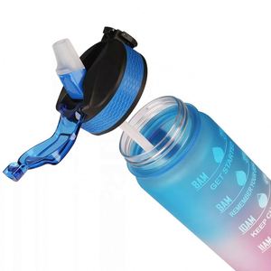 Gradient Motivational Water Bottle with Time Marker Straw, Leakproof BPA Free Reusable Water <b>Jug</b> for Fitness, Office, School - Product Image 3