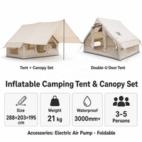 Tente de camping gonflable 2 en 1, auvent, en tissu Oxford 420D, imperméable 3000 mm, résistant au vent, colonne d'air en PVC, installation rapide, toutes saisons, pour la famille