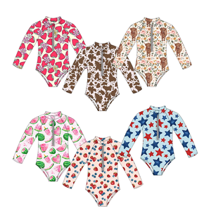 2024 nuevo verano al por mayor niños traje de baño impresión personalizada manga larga cremallera diseño chica ropa de playa - Product Image 1