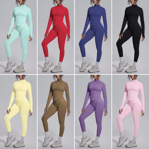 YIAN Nouveaux ensembles de sport pour femmes à manches longues, ensembles de gym respirants et très élastiques, ensembles de yoga Pilates, vêtements pour femmes - Product Image 2