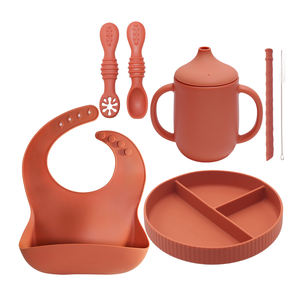 Vente chaude Enfant Autre Vaisselle Ensemble Silicone Bol Sippy Tasse Paille Assiette Bavoirs Produits Bébé Alimentation Ensemble - Product Image 6