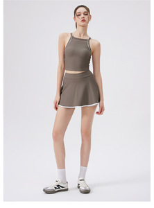 Top corto acanalado para mujer al por mayor, con espalda cruzada, ribete en contraste, acolchado, para yoga, entrenamiento, running, pilates, gimnasio, ajuste ceñido, OEM ODM - Product Image 3