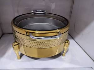 Acero inoxidable 304 martillado dorado 9Qt plato de frotamiento de oro árabe buffet de calentamiento de alimentos de lujo para hoteles y restaurantes - Product Image 2