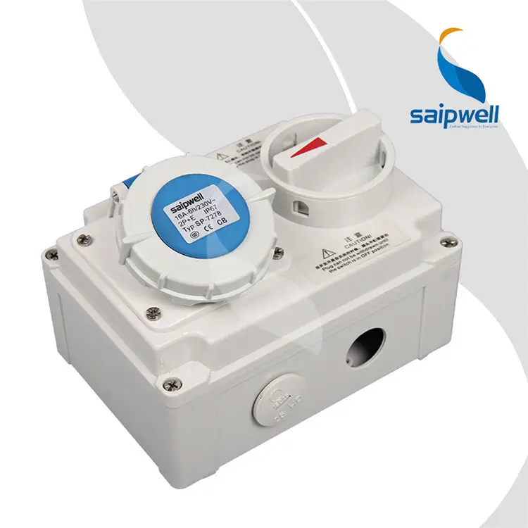 Saipwell tomada comutada com intertravamento mecânico, 230v 16a 3p SP-7278, soquete industrial ip67