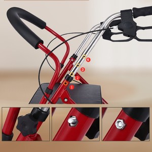 Four-Wheeled Rollator <b>Walker</b> With Seat And Basket For <b>Elderly</b> Mobility Assistance 80cm-90cm Height Adjustable Red Carbon Steel - Product Image 2