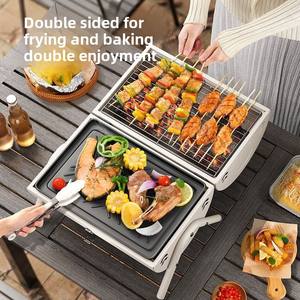 Barbecue à charbon portable double face pour la maison et l'extérieur Réchaud de camping à double usage <span class=keywords><strong>Cheminée</strong></span> pliable en acier et en métal - Product Image 4