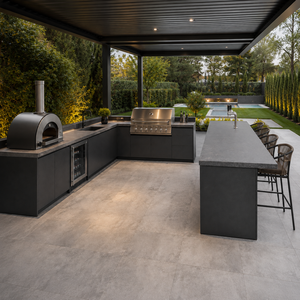 Cucina per barbecue e Grill all'aperto di lusso per ville Forno elettrico integrato su misura e griglia in acciaio inossidabile - Product Image 1