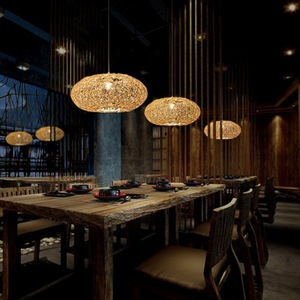 Lámpara colgante de ratán de estilo japonés, redonda, E27, LED, para restaurante, sala de té, decoración interior Zen - Product Image 4