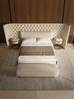 Lit King Size Moderne de Luxe Style Royal Européen, Tissu Velours Rembourré, Capitonnage Boutonné, Large et Haut, Cadre en Chêne Durable