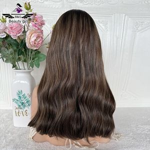 Vendita Calda in Israele Parrucche con Frontale in Pizzo <span class=keywords><strong>e</strong></span> Top in Seta 100% Capelli Umani Vergini Marroni con Riflessi Naturali Ondulati - Product Image 4