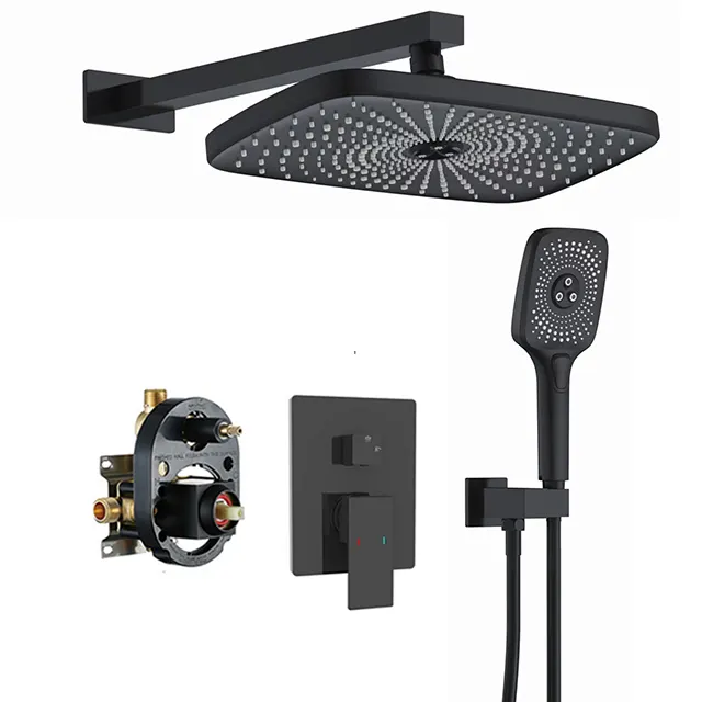 New Fashion Two Functions Wall Mounted Black Bathroom Shower System Bath Shower Faucet Rain Shower Set