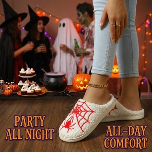 Pantuflas Cálidas de Invierno para el Hogar, de Felpa, con Diseño de Calavera/Calabaza de Dibujos Animados, Antideslizantes, Bordadas, para Halloween, para Hombres y Mujeres - Product Image 4