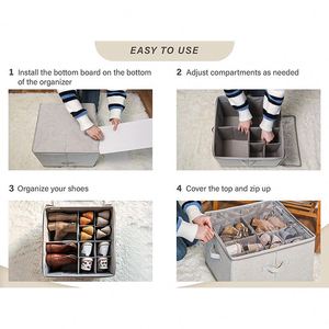 Boîte de rangement pliable pour chaussures en tissu, empilable, noire, avec poignées en cuir PU, organiseur de chaussures pour placard, armoire à chaussures, lot de 2 - Product Image 3