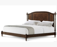 Lit rustique en bois massif de style mid-century avec tête de lit sculptée de style chinois classique, directement de l'usine, personnalisation disponible