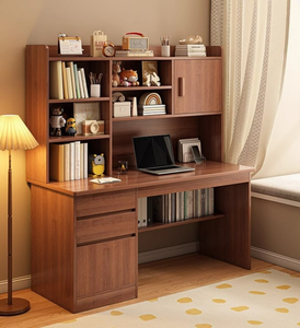 Modern Wooden Study Desk with <strong>Built</strong> in Bookshelf All in One <strong>Computer</strong> Desk and Writing Table for Small Space Bedroom Study - Product Image 1