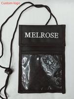 Tempat paspor dengan tali leher, logo cetak kustom bahan poliester nilon untuk paspor dengan tali Lanyard kecil