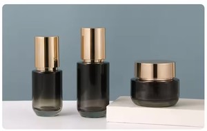 STELLAR PATH Luxury Beautiful Black Glass Cosmetics Packaging Set Gold Lid Face Cream Jars Lotion <b>Bottle</b> with Paper Tube - Product Image 5