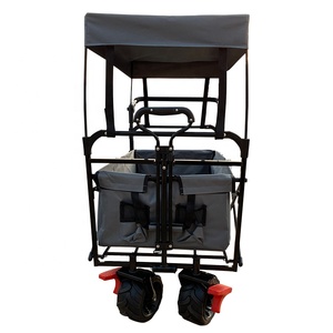 Carrello da Spiaggia in Metallo di Alta Qualità con Ruote Grandi, Carrello Pieghevole <span class=keywords><strong>a</strong></span> Quattro Ruote con Tettuccio, Struttura Personalizzabile OEM - Product Image 2