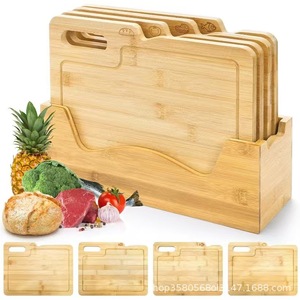 Bamboo Cutting <b>Board</b> Set Rectangle With Handle Multipurpose Kitchen Use - Product Image 3