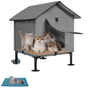 Prix d'usine, grande maison chauffante pour chat 3 en 1 avec lit surélevé et coussin chauffant pour chats d'extérieur - Product Image 1