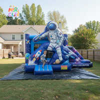 Château Gonflable Commercial Thème Espace avec Toboggan et Panier Basket, Astronaut Jumping Castle pour Garçons