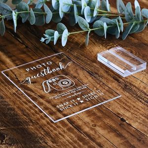<span class=keywords><strong>Fuente</strong></span> moderna de 5x7 pulgadas, soporte de letrero de boda de acrílico transparente, estante de exhibición con aspecto de cristal para evento de fiesta de recepción - Product Image 5