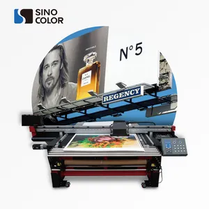 SinoColor Printer Flatbed LED UV Hibrida 1.6M, Printer HUV1600 untuk Pencetakan Bahan Kaku dan Lembut