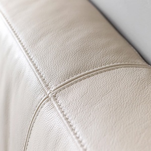 Lit double king/queen size extra large en cuir véritable blanc crème, style minimaliste italien de luxe, Zayshine - Product Image 6