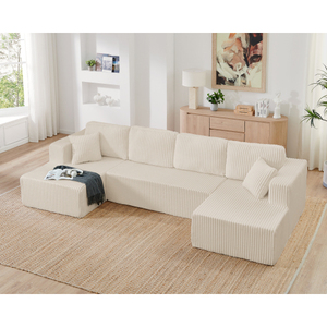 Canapé modulaire en forme de <span class=keywords><strong>U</strong></span>, canapé sectionnel compressé, style minimaliste moderne, canapé en velours côtelé - Product Image 1