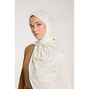 Pañuelo de Seda con Diseño de Hojas en Tono Puro Beige Marfil, Accesorio Lujoso y Elegante de Calidad Premium - Product Image 2