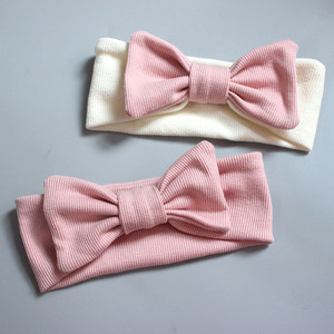 Bandeau en coton gaufré pour bébé avec nœud et pompon, doux et élastique, pour nouveau-nés garçons et filles, style turban - Product Image 2