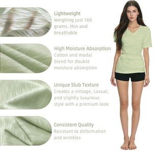 Tissu en Coton Modal et <span class=keywords><strong>Laine</strong></span> Mélangés <span class=keywords><strong>de</strong></span> Qualité Supérieure, Texture Slub, 160 g/m², Léger, Respirant, Absorbant l'Humidité, Tissu Tricoté pour Hauts et T-shirts - Product Image 3