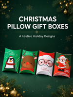 Boîtes cadeaux en papier de qualité alimentaire auto-assemblables pour Noël, 4 designs, emballage pour bonbons et friandises de fête, jetables, impression personnalisable