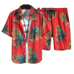 Abito ampio da <span class=keywords><strong>uomo</strong></span> a fiori a maniche corte pantaloncini a fiori Casual abito a due pezzi - Product Image 1
