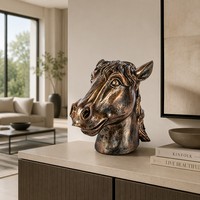 Statue de buste d'équidé en bronze sur mesure - Finition bronze-doré antique, entièrement adaptée aux spécifications, sculpture en bronze