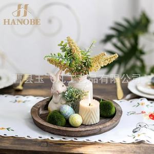 Plateau décoratif rond en bois massif 28 cm pour salon, maison, thé, collations, bougies parfumées - Product Image 3